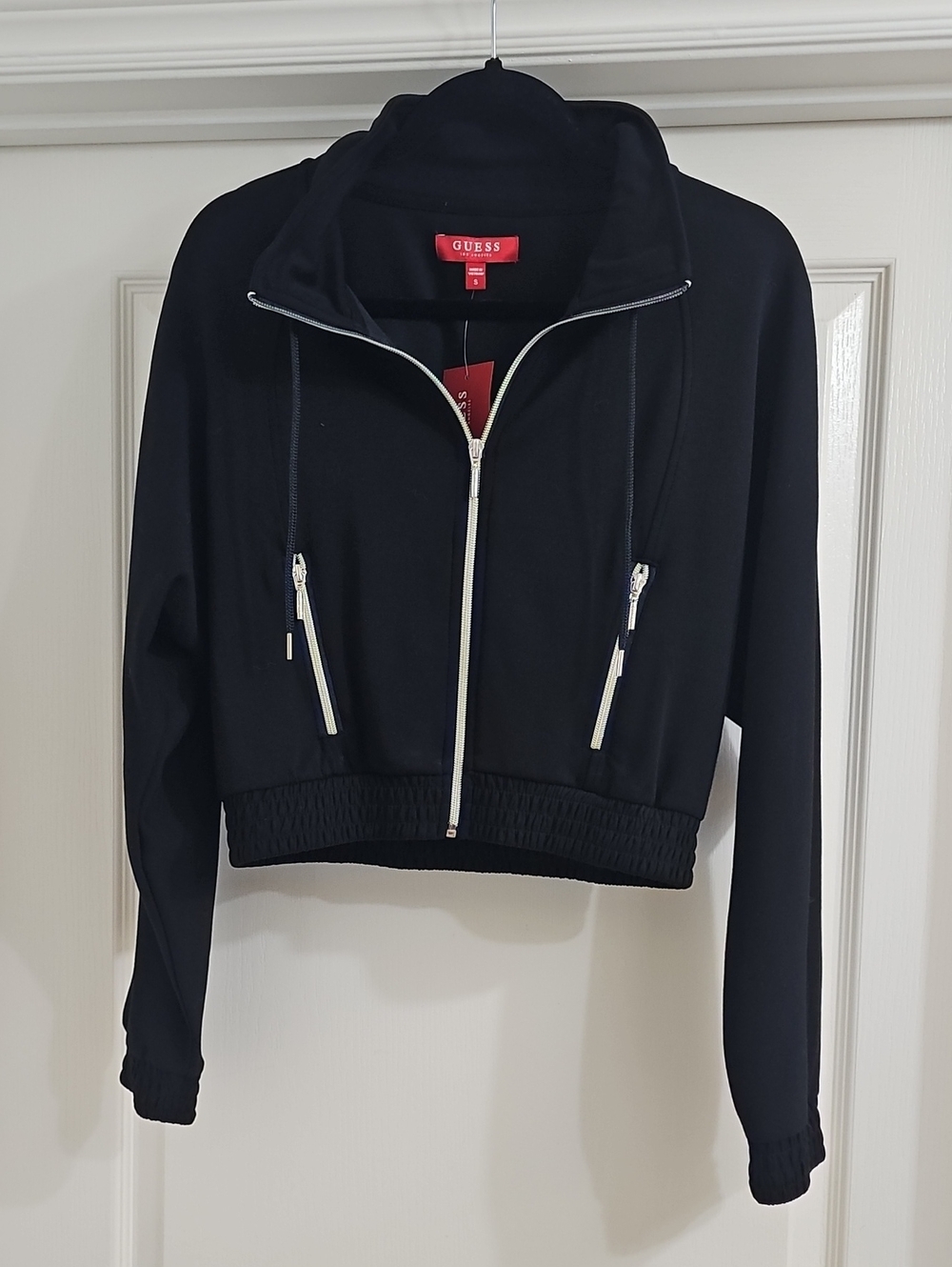 NWT Guess Black Cropped Jacket With Gold Zipper Size Small